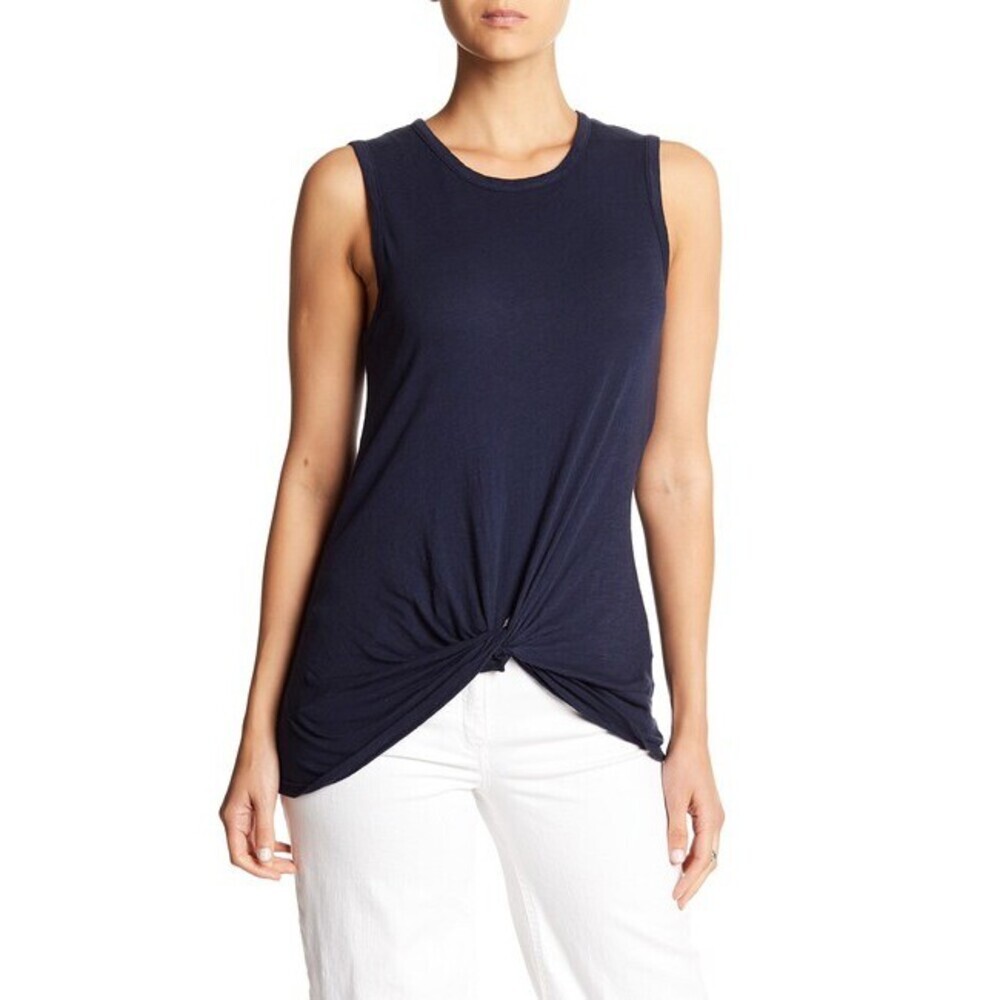 Stateside Revolve Twist Front Cotton Tank Navy Size S Made in USA $110